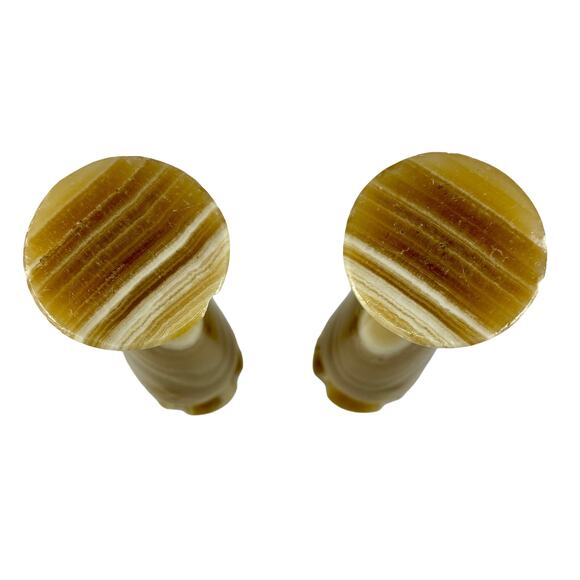 Vintage Egyptian Alabaster Marble Onyx Vases Candle Holders Set of 2 Handmade - Picture 12 of 13